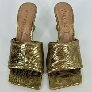 Vicenza Gold Lizard Skin Print Square Toe Heels Size 7